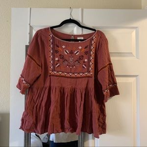 Pink/Mauve Embroidered Peplum Top